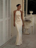 Sexy Bare Back Hanging Neck Sling Dress Simple Imitation Silk Satin Acetic Acid Thin Dress Dress HZ0628