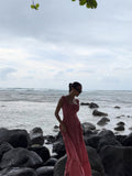 Hadid's Same Seaside Holiday French Sling Dress 2025 Summer New Lattice Beach Dress