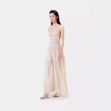 2025 Summer Lace Splicing Hollow Open Fork Slings Tsets Dress Woman