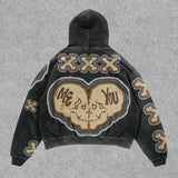 Fashion Vintage Skull Print Hoodie Y2k Couple Street Hoodie DJPT