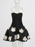 Famous Wind Dress 2025 Explosion Fashion Three-Dimensional Flowers Splicing Banded Brae Ponbo Skirt Woman