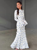 2025 Gentle Wind Small Fresh Flowers And Leaves Side Long Repair Dress