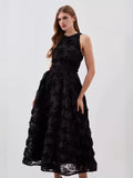 Summer New Round-Neck Sleeveless Three-Dimensional Flower Belt To Receive Long-Term Dress Women