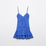 New Women's Wear V-Neck High-Waisted Splicing Medium-Long Sling Dress Women's Style DJPT
