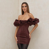 Dress Bagged Ass Skirt Braided Shoulder Fish Bone Lotus Leaf Side Dress