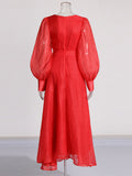 Retro Court Style Dress 2025 Spring And Summer New V Tie Tie Splicing Bubble Sleeve Dress Woman
