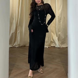 Women's Clothing In The Autumn Of 2024 Solid Color Round Collars Thin Slings Long Skirts Two Sets