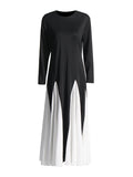 Elegant Dress 2025 Summer New Bump Color Splicing Round Neck Long Sleeves To Close The Waist Dress Dress Woman