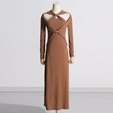 2024 Hanging Neck Long Sleeve Dress Slim Light Luxury Sexy Long Dress