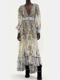 Autumn Niche Brand Middle East Dubai Famous Sexy V-Neck Personality Leopard Print Flowing Dress