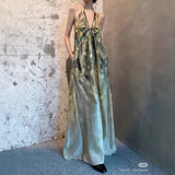 High-End Spring-Summer New Holiday Wind Hanging Shoulder Dress V Neck Strapped Bare Back Dress