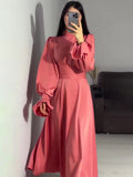 Long-Sleeved Lotus Leaf Cuffed Belt Waist-Repaired Penetted Joint Dress