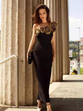 Three-Dimensional Flower Women's Bandage Evening Dress Skinny Temperament Party Party With Hip Dress