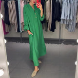 Summer New Fashion Collar Solid Color Comfortable Long-Sleeved Loose Dress