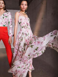 2025 New Slinging Printing Folding Process Long Dress Woman