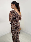 2024 New Leopard-Print Twilled Long-Sleeved Long Temperament Dress Woman
