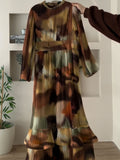 2025 New Fashion Temperament Long-Sleeved Round Collar Loose Design Dress Dress Dress Dress Woman