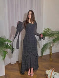 2024 New Chiffon Spot Lotus Leaf Sleeve Temperament Long Splicing Irregular Dress