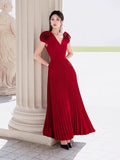 2025 V-Neck Shoulder Three-Dimensional Flower Design Short-Sleeved Dress Dress