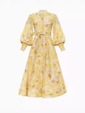 Autumn And Winter New Australian Tide Brand Retro Court Lantern Sleeve Single Buckle Floral Open Shirt Long Dress