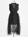 Temperament Commuting Style Suit Dress 2025 Summer New Collarless Sleeveless Suit Splicing Mesh Dress Dress Woman