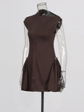 Name Style Wind Irregular Dress 2025 New Collar Metal Buckle To Receive Waist Dress Women's Summer