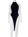 Women Decorate Sleeveless Hanging Neck Side Fall Mid-Dress Dress DJPT