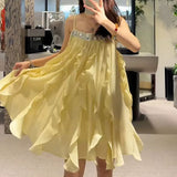 Holiday Beads With Fluffy Sling Dress Spring 2025 New Super Fairy Sweet Short Skirt