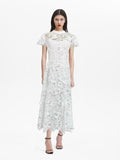 Lace Dress Women's Summer 2025 Three-Dimensional Flowers Short Sleeves To Show Thin Temperament Rose Red Dress Dress