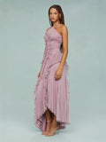 For High-End Chiffon Dress Women Lotus Edge Folding Design Thin Long Dress Fast Fashion HZ0628