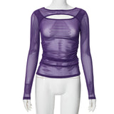 Women's Summer 2024 New Solid Color Long Sleeve Bottom Net Slamm Slamm An Empty Top DJPT