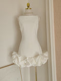 Sheath White Satin Holiday Dress Travel Vacation Dresses Short Birthday Dress SD1253
