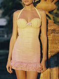 Wind Sexy Dating Neck Bag Hip Skirt 2025 New Low-Necked Waist Wood-Eared Dress Woman Summer