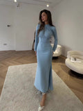 2024 Fashion Temperament Long Sleeves Rolled Forked Irregular Dress Dress Woman