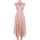 Autumn 2025 New Women's Clothing Ins Sweet Style Sexy Body Print Hanging Neck A Swing Dress Woman DJPT