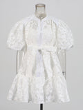 Round-Neck Dress 2025 New T-Bubble Sleeve Single-Button Vacation Leisure Belt With Sling Dress