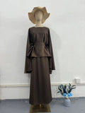 2024 New Round-Neck Long-Sleeved Dress Bat Sleeve With Waist-Hanging-Sense-Sensed-Sense-Sensed Set