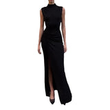 Comfortable And Stylish Round-Neck Temperament Sleeveless Open Fork Slimmed Dress