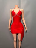 Women's Deep V-Neck Hanging Neck Tuxedo Short Bag Ass Party Sexy Hot Girl Bandage Dress