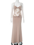Women's Sleeveless Backs Folding Lace Splicing Dress DJPT