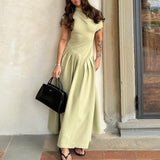 Women's Summer Round Neck Short Sleeve Splicing Irregular Pressure High-Waisted Skirt