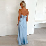 Women's Summer New Sexy Chest-Width-Back Strap Lotus Leaf-Side Dress DJPT