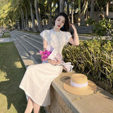 Bare Back Seaside Holiday Dress Sanya Photo Beach Dress Showing Thin Bubble Sleeves Super Fairy Dress