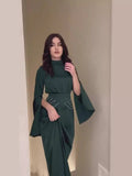 2024 New Court Feng Sleeve Dress With Half-High Collar Long-Sleeved Dress