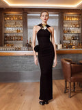 Luxury Dress Dress 2025 Summer New Hanging Neck Metal Flowers Sexy Famous Dress Woman