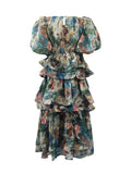 Retro Court Dress 2025 Summer New Multi-Layer Lotus Side Bubble Sleeve Print Dress Dress Woman