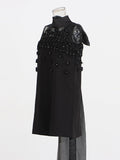 Temperament Sexy Wind 2025 Summer New Mesh Splicing Flowers Decorated Nails Sleeveless Tidal Dress