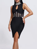 Summer New Heavy Industry High Collar Low Chest Banding Dress Fashion Famous Dinner Dress