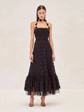 Niche 2024 Summer New Hanging Neck Design Hand Nail Flower Thoracic Hollow Long Dress Woman
