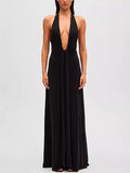 Women's Solid Color Sexy Perspective Low-Breastless Sleeveless Babes Dress Women 8075 HZ0628